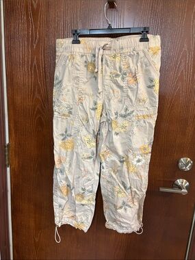 Democracy Light Beige Floral Drawstring Cargo Pants 12